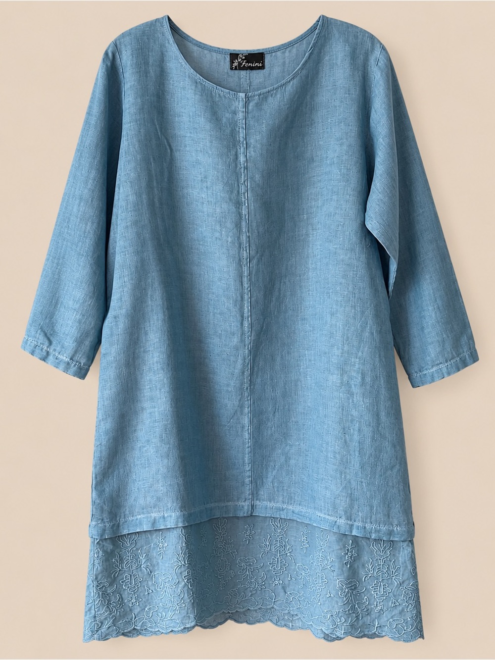 100% Linen Blue Minimalist Easy Dress L